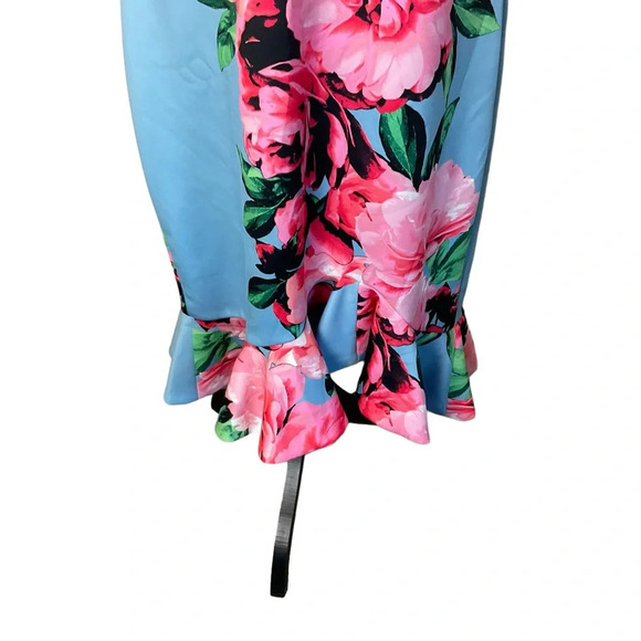 VINCE CAMUTO Pink and blue floral ruffle midi dress Size 14 - Picture 5 of 12